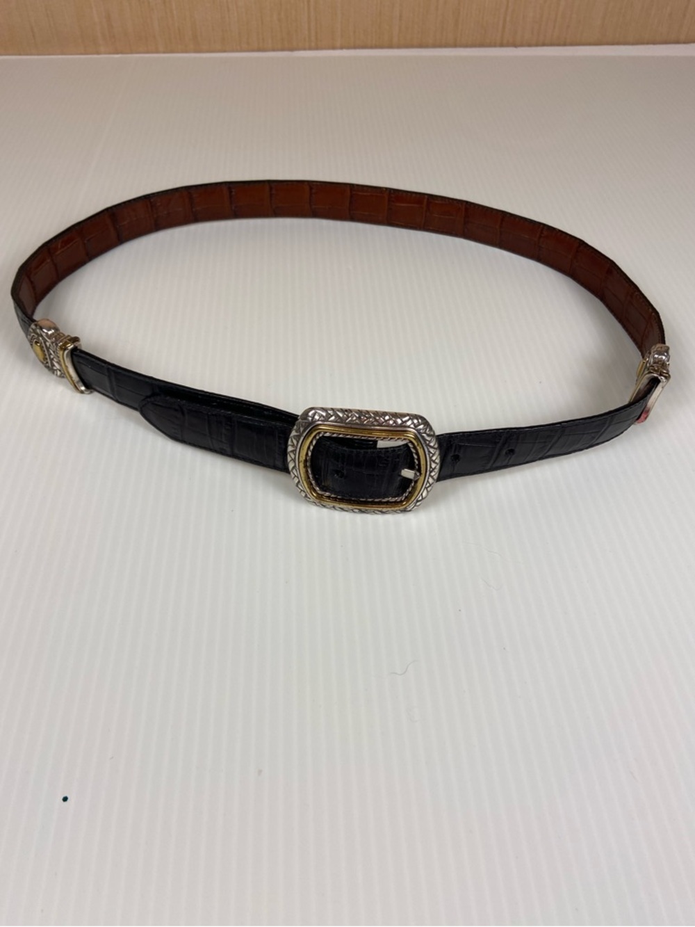 Western Concho Reversible Leather Belt Croc Embossed Black & Brown L 34